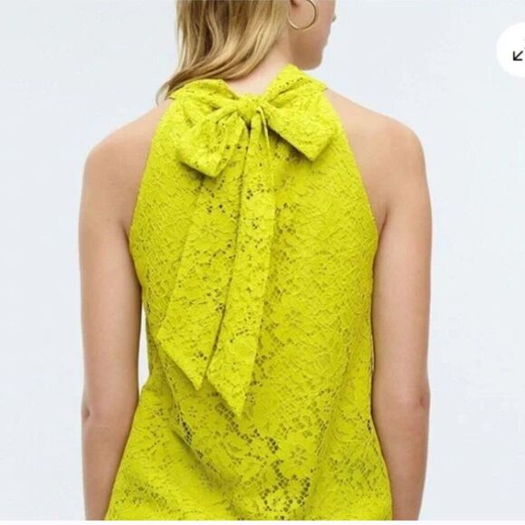 J Crew Tie Neck Sleeveless Lace Top‎ Chartreuse Scalloped Eyelash Hem Size M NEW - Picture 5 of 9